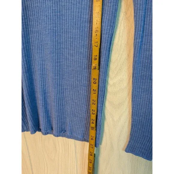 J. Crew Size Medium Blue Ribbed 100% Merino Wool Sweater Slim Fit Thin - Picture 7 of 7